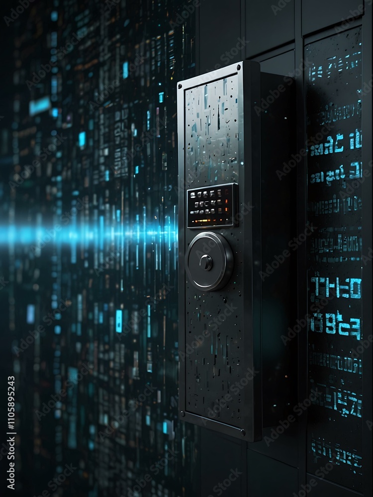 Poster cybersecurity concept with a digital data locker.