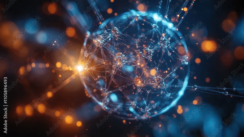 Poster quantum gates visualized as glowing, intricate networks transforming particles through radiant quant