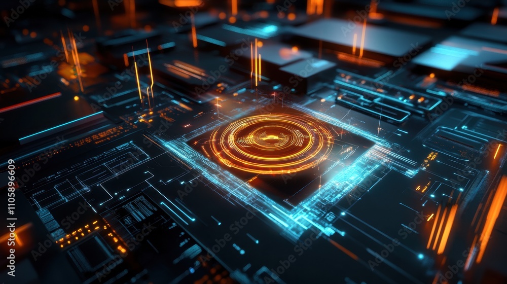 Poster quantum sensors captured in an artistic layout, glowing with energy fields and surrounded by advance