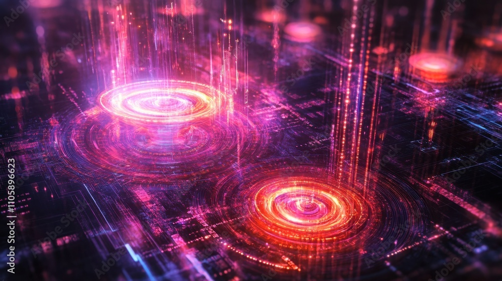 Poster quantum sensors captured in an artistic layout, glowing with energy fields and surrounded by advance
