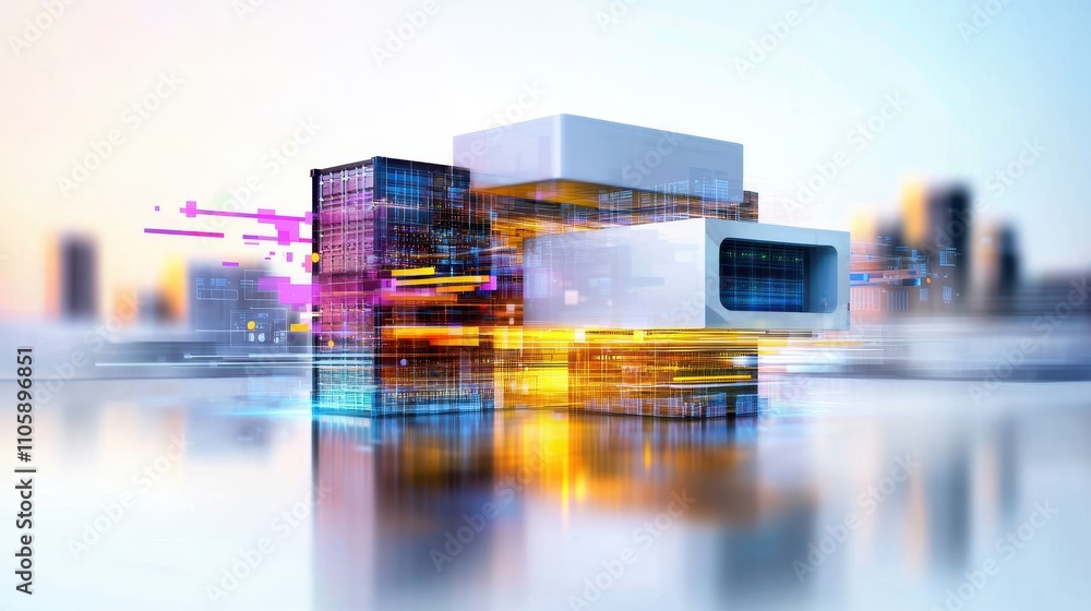Poster abstract technology background with colorful digital elements