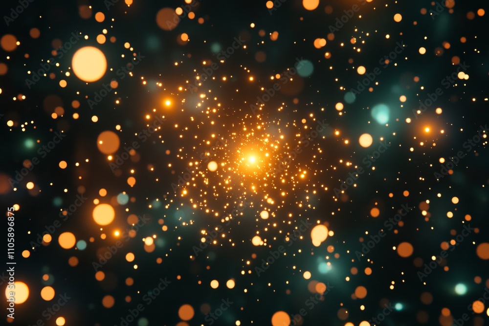 Poster beautiful abstract illustration of luminous particles and glowing orbs creating an ethereal backdrop