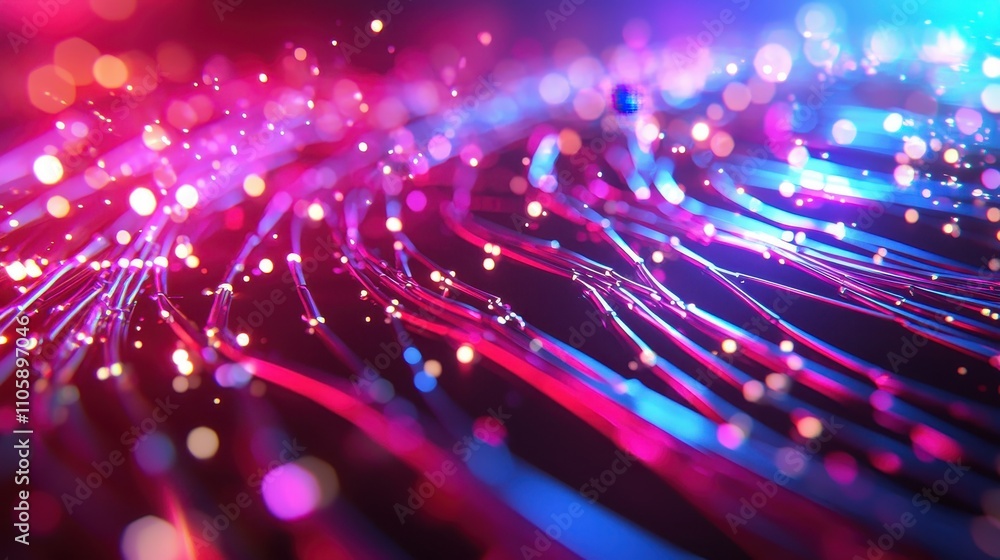 Poster vibrant abstract light trails with bokeh effect and colorful glow