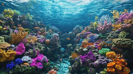 Naklejka premium Vibrant Coral Reef Underwater Ecosystem Scene