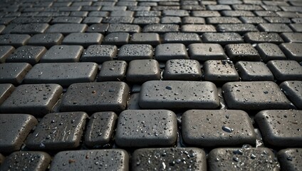 Damp drying grey cobblestones forming a textured backdrop.