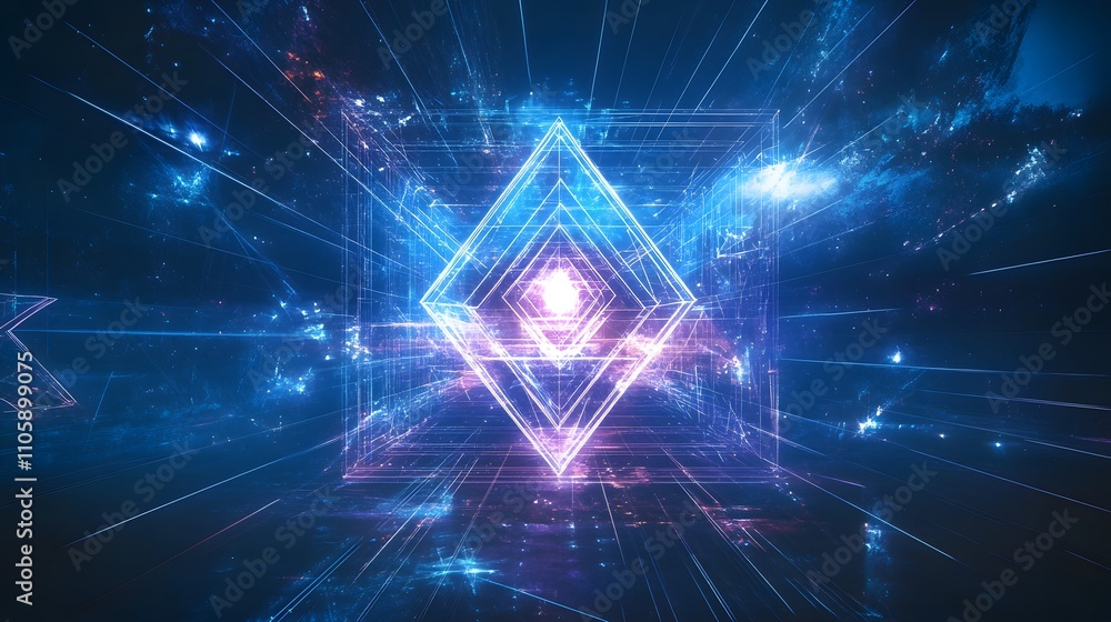 Poster abstract neon geometric cube light structure design