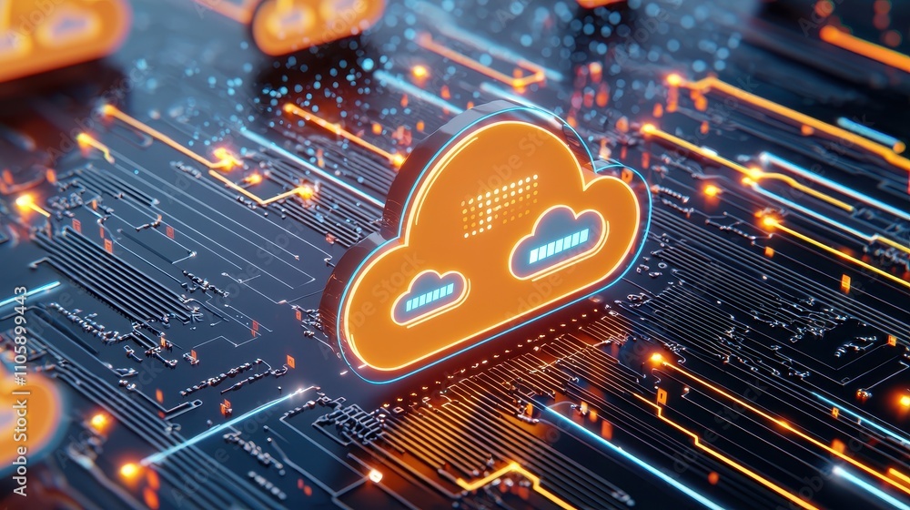 Aufkleber futuristic cloud icon surrounded by digital circuitry and data streams