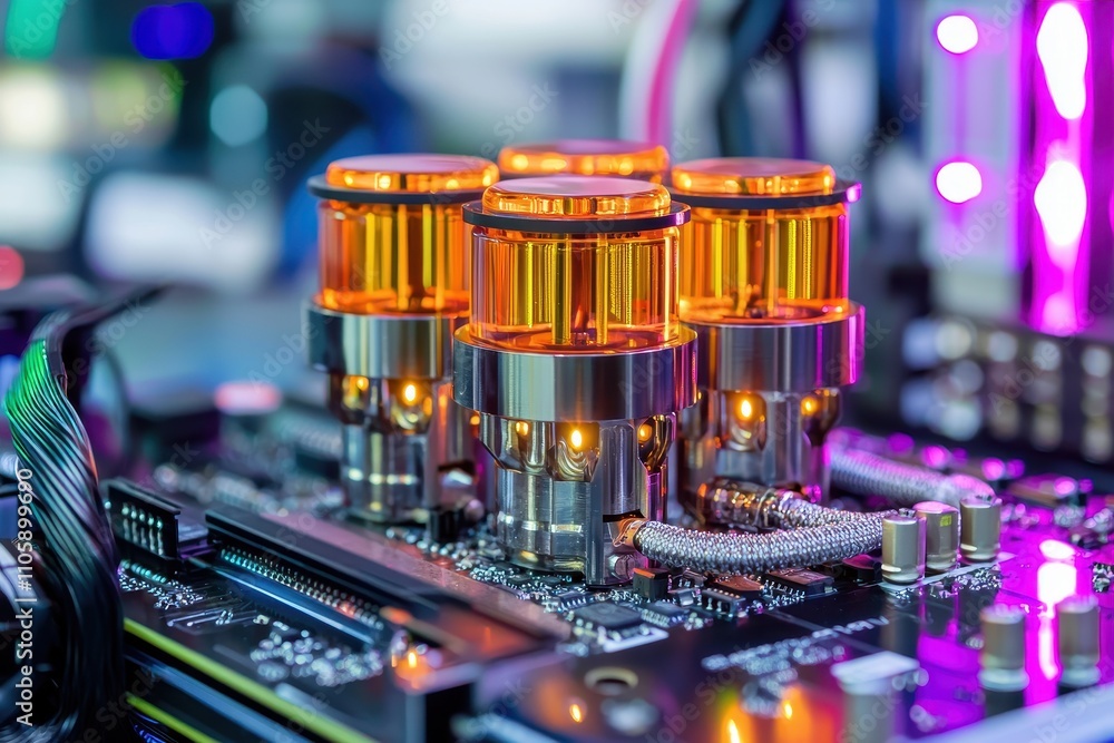 Poster high-tech liquid cooling system for computer hardware components
