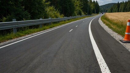 Obraz premium Dangerous road section with new surface in Germany.