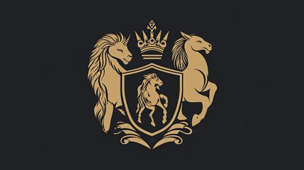 Obraz premium Regal Crest Featuring Unicorn Horse and Crown