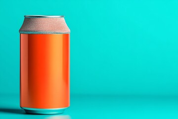 Fototapeta premium Orange soda can on teal background
