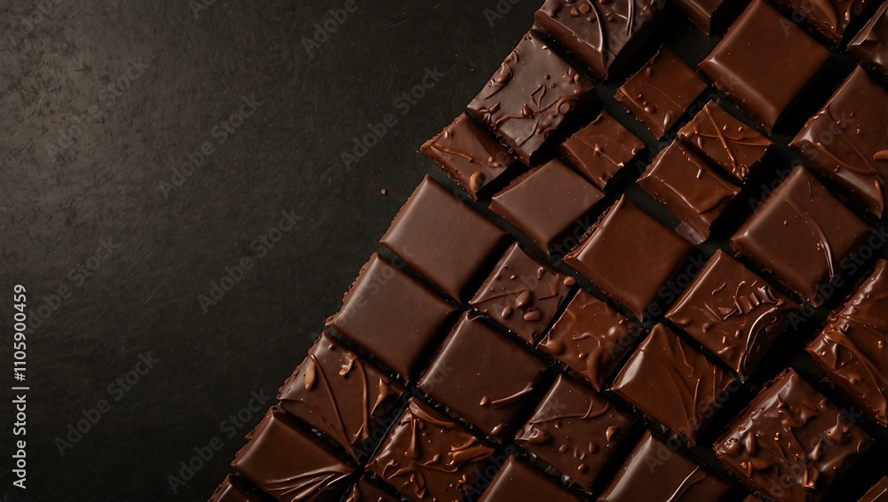 Poster dark background with overlapping chocolate pieces.