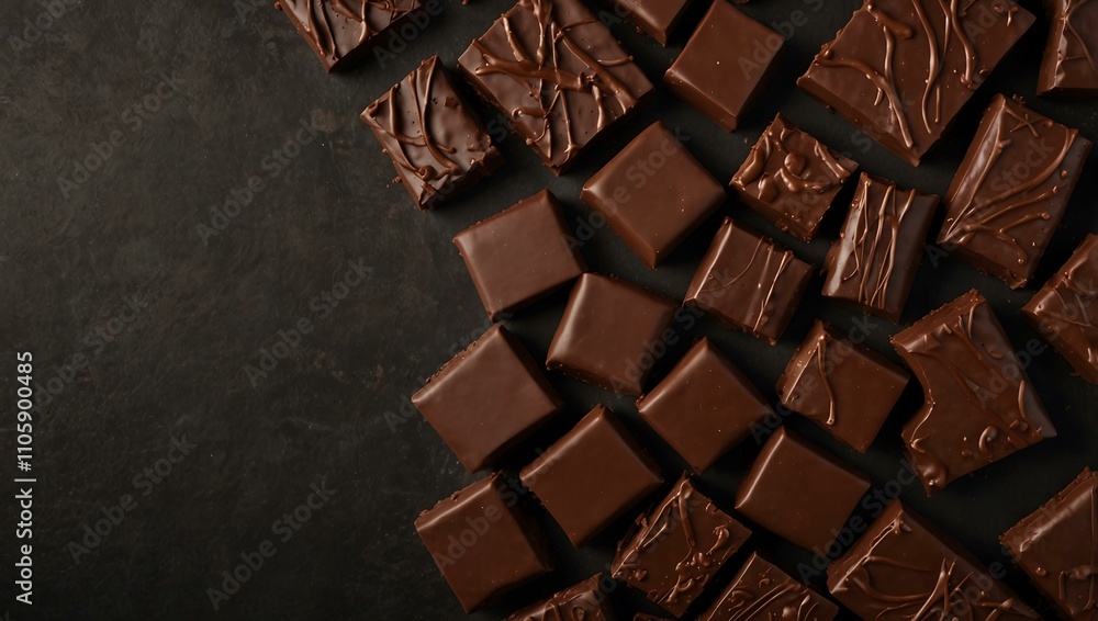 Poster dark background with overlapping chocolate pieces.