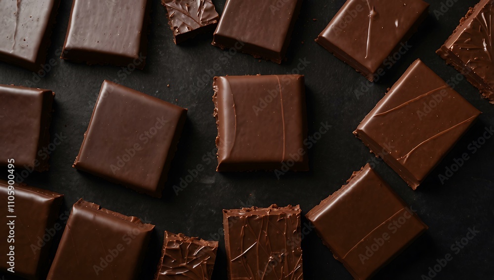 Poster dark background with overlapping chocolate pieces.