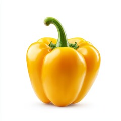 Vibrant Yellow Bell Pepper with Glossy Skin on White Background