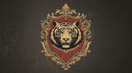 Ornate Tiger Head Crest on Dark Background