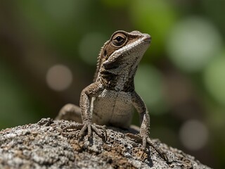 Dark brown anole lizard in a Florida garden.