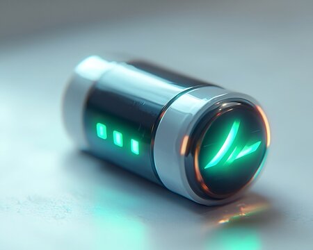 Fully Charged Green Battery Icon with Glowing Energy Symbol on White Background - Powered by Adobe