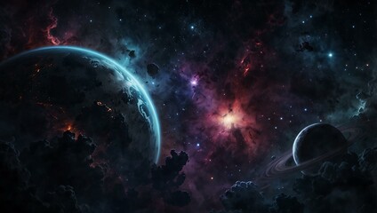 Dark cosmic theme with a nebulous background.