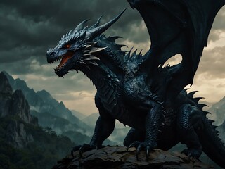 Dark fantasy dragon art showcasing a majestic creature.