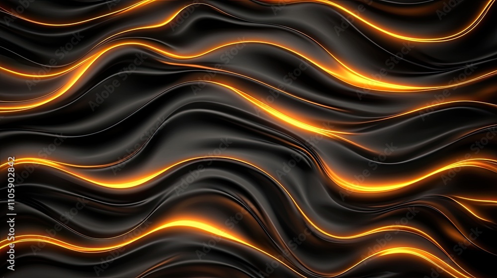 Poster smooth black and orange waves flowing elegantly across the surface, creating a calming atmosphere wi