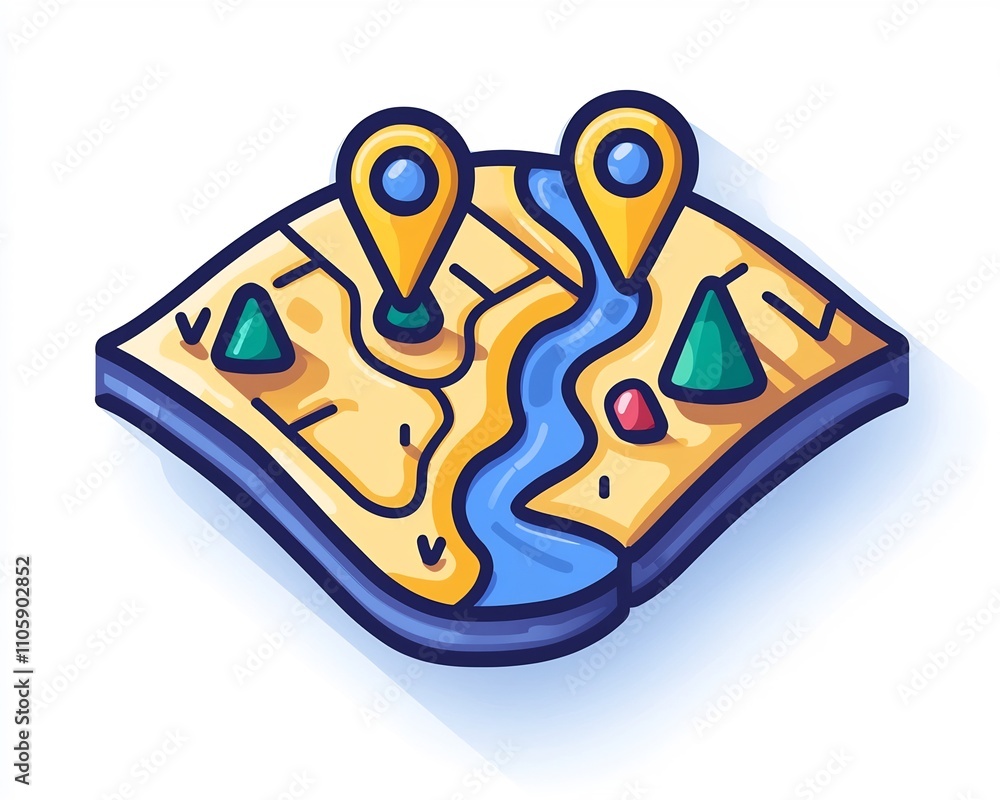 Wall mural vibrant navigation icon with folded edges and location markers for and travel concepts