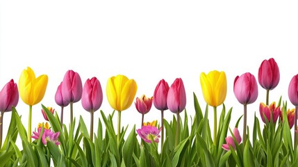 Spring flowers arranged in a border-style banner with space for text 