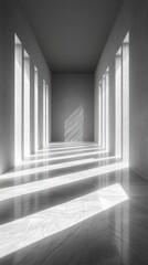 Fototapeta premium Sunlight Streams Through Windows In A Long Marble Hallway
