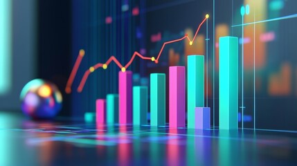 Colorful Sales Forecast with Bar and Line Graphs Showcasing Trends