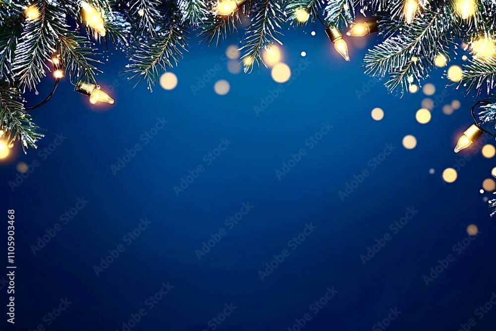Poster christmas background border with fir tree branches and string lights creating a festive atmosphere