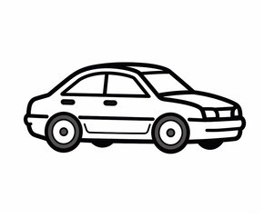 Minimalist black-and-white line art illustration of a car with a classic design, featuring clean outlines on a white background.