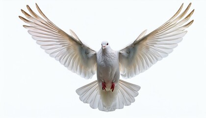 Fototapeta premium Flying white dove on isolated white backgroud 