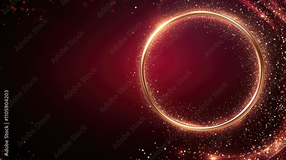 Poster glowing circle with sparkling lights on rich red background for creative design and digital artwork 