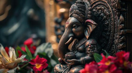 Fototapeta premium Statue of Lord Ganesha A Revered Deity with an Elephant Head Concept Indian Deity Elephantheaded God Hindu faith Religious Symbolism Sacred Figurine