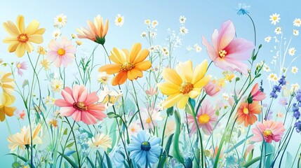 Colorful spring flower vector illustration with pastel accents 