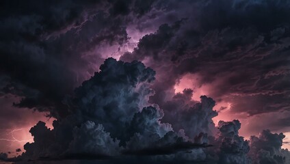 Fototapeta premium Dark stormy sky with clouds in violet, blue, and pink.