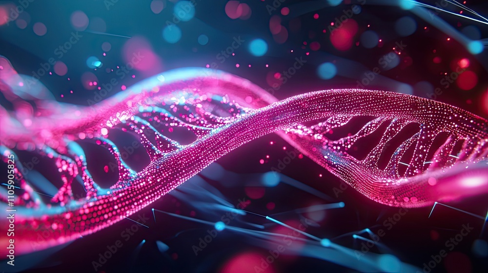 Poster vibrant digital representation of dna helix forming an eye-catching genetic structure in colorful ba