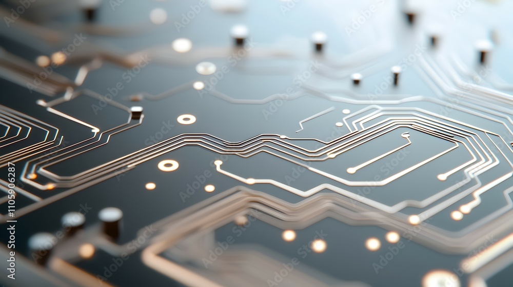 Poster advanced neural processor chip close-up - detailed circuitry and polished silicon with soft gradient
