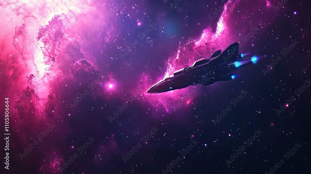 Canvas Prints spaceship soaring through pink cosmic nebula