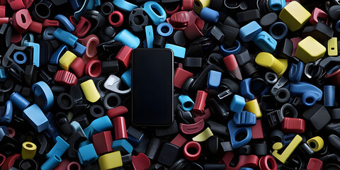 Smartphone rodeado por símbolos digitais