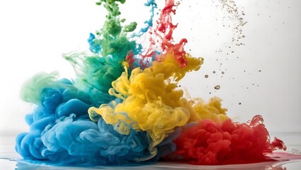 Obraz premium Acrylic colors and ink in water. Abstract frame background. Isolated on white., Ink in water isolated on white background. Rainbow of colors