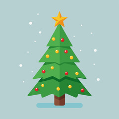 Cartoon Christmas Tree with Star Vector Illustration