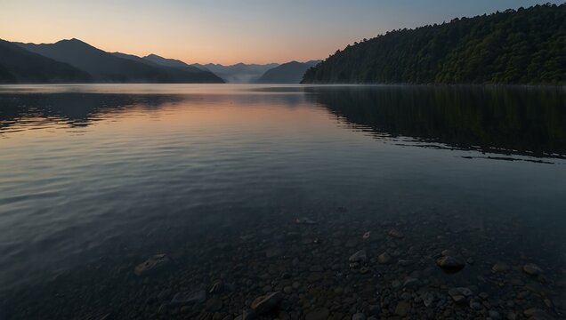 Dawn at Lake Mashu, Japan.