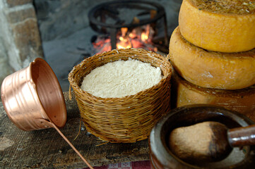 Pecorino di Farindola typical sheep cheese produced in Abruzzo by the women of Farindola inside the Gran Sasso National Park