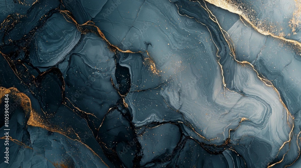 Aufkleber golden veins running through a dark blue marble texture create an abstract and luxurious background,