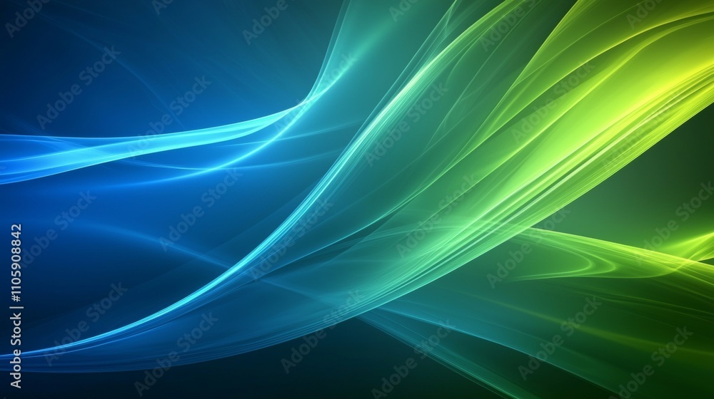 Poster abstract blue and green waves are flowing smoothly, creating a visually appealing digital art piece 