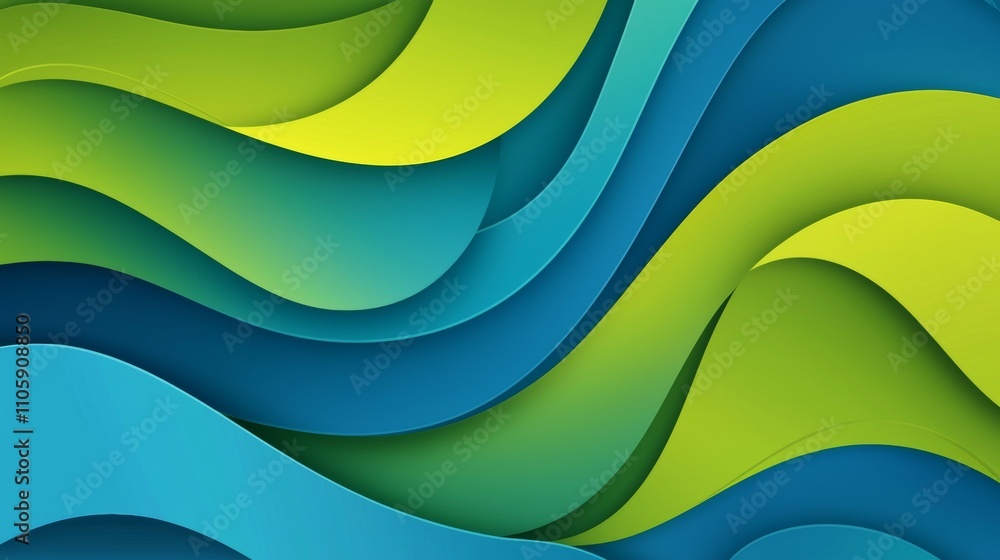 Aufkleber Smooth overlapping blue and green waves create a dynamic and flowing abstract background, perfect for modern design projects needing a touch of vibrancy and energy