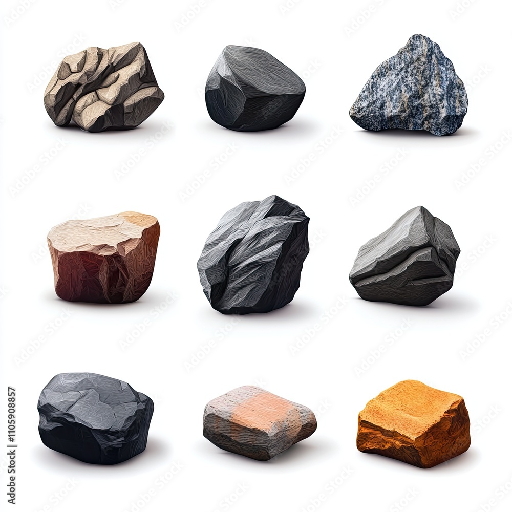 Aufkleber a diverse collection of textured rocks in various shapes and colors for natural material use in desi