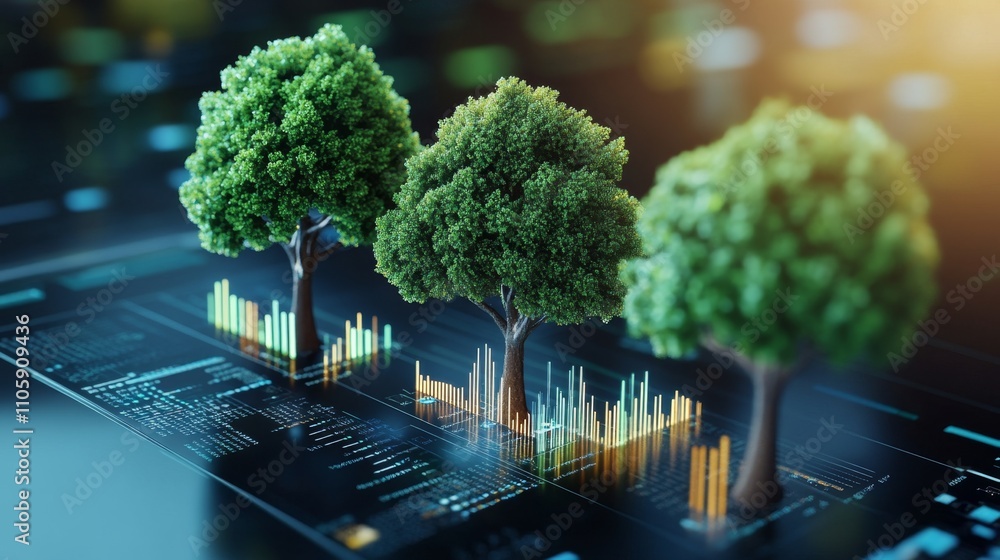 Aufkleber digital growth analysis with trees representing business progress