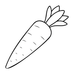 Simple black and white outline of a carrot with leafy top